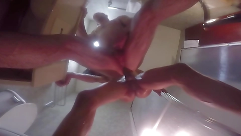 Black trans sex in the bathroom with the white cock