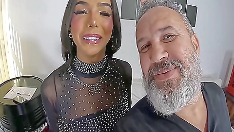 Horny brunette with a tattoo on her ass fucks from behind