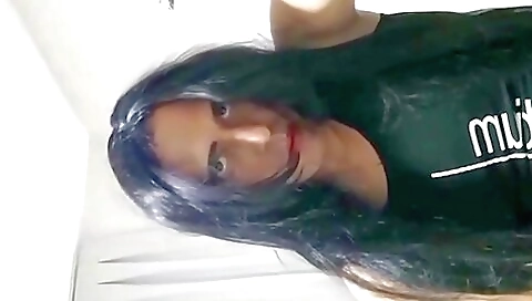 Busty brunette ladygirl with a big booty doing solo sex