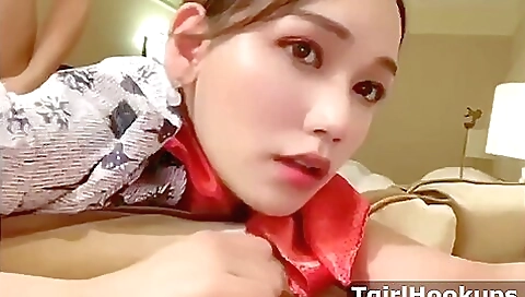 Slender asian maid gets anal pounded in the shower