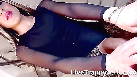 Sexy babe in sexy lingerie makes her big cock hard and slick