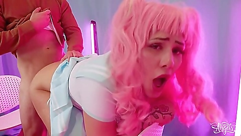 Hot blonde redhead sucking on a big dick and fucking