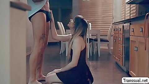 Bareback brunette and her stepbro come in for a deepthroat