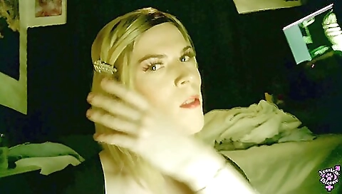 Busty blonde with a nice ass swallows cum with a lot of toys