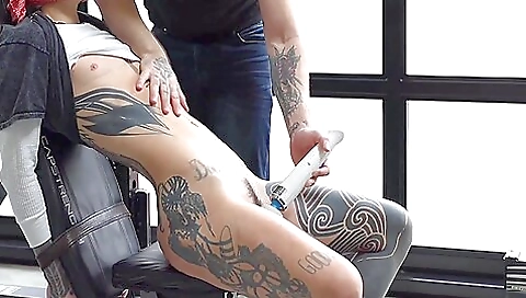 Bondage in the gym video featuring a guy with a tattoo