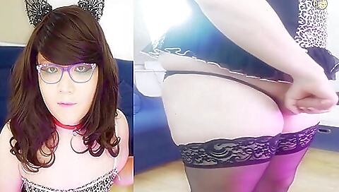 Amateur redhead in stockings gets fucked hard solo