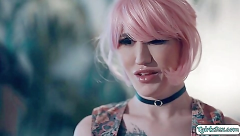 Tattooed shemale is ready for deepthroat and analexplosion